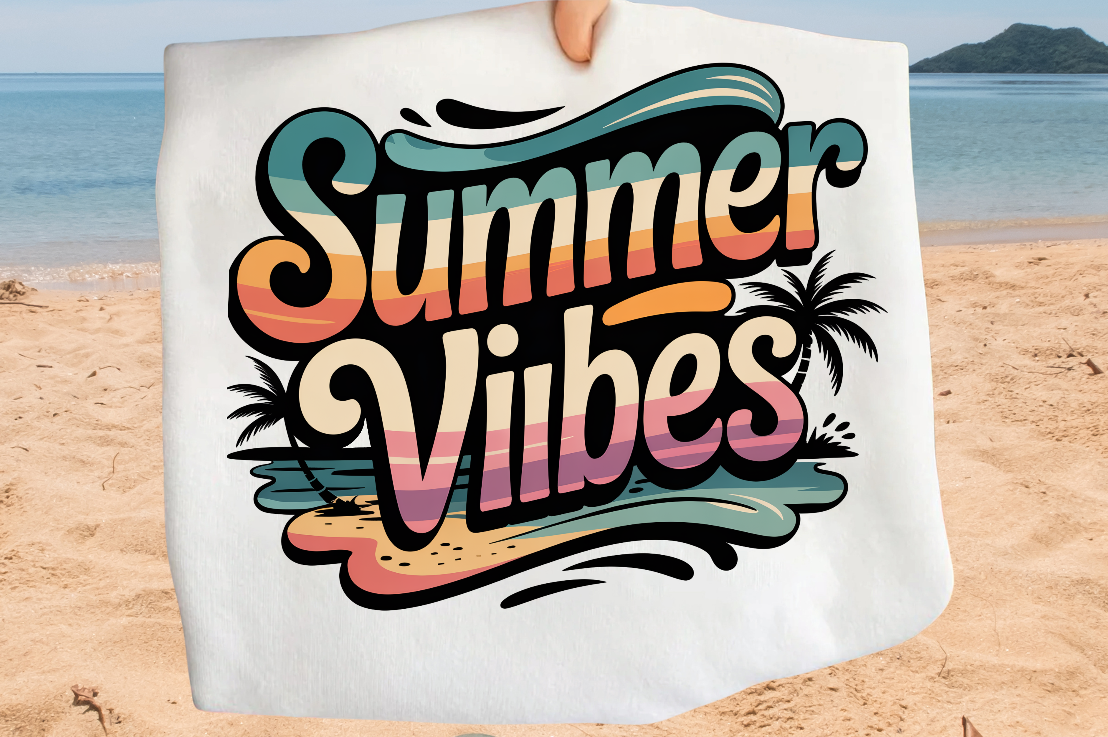 Summer Vibes Retro Sunset Beach PNG