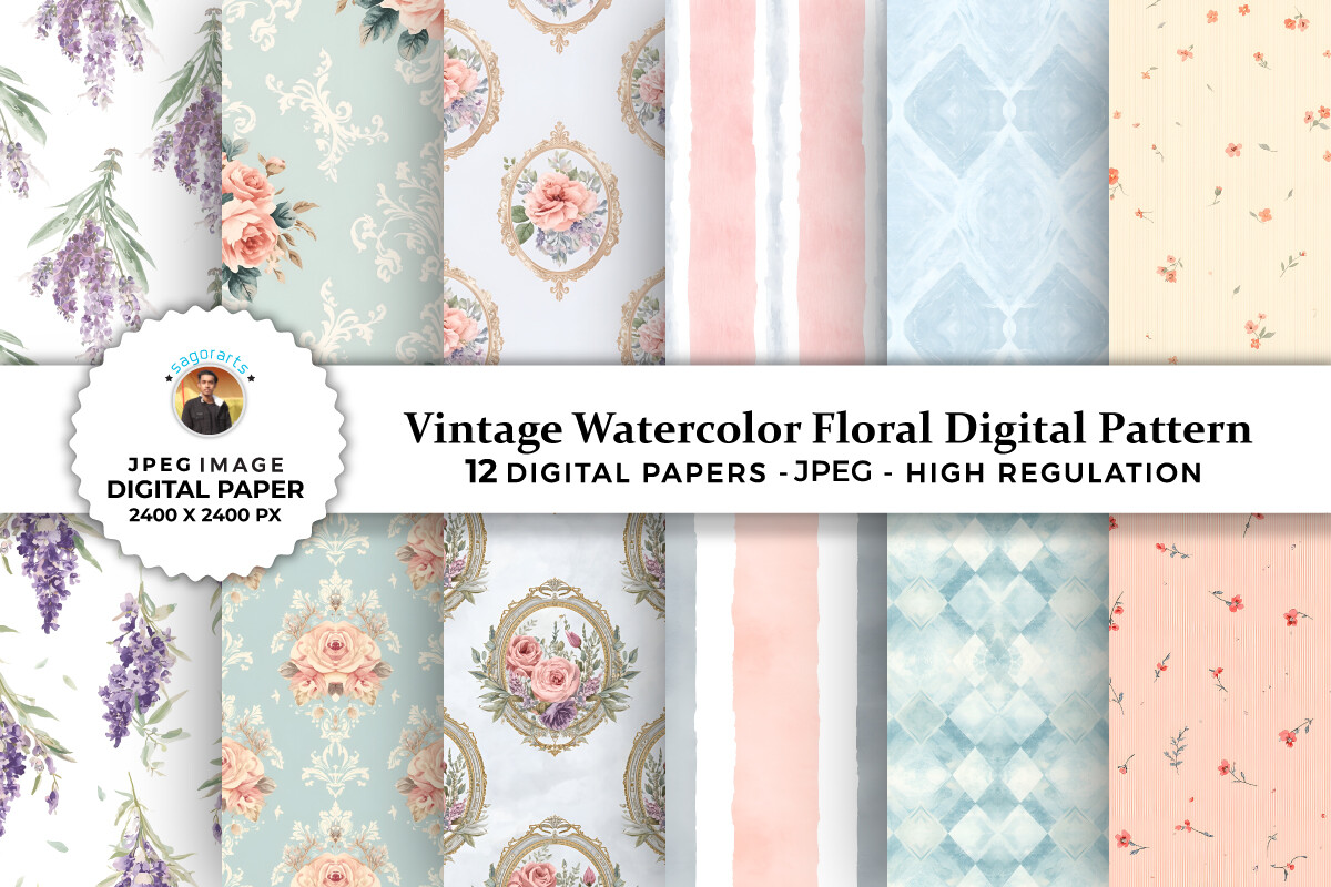 Vintage Watercolor Floral Digital Paper Graphic by sagorarts · Creative ...