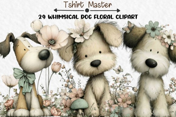 whimsical dog floral clipart bundle svg for cricut boho wall art and totes
