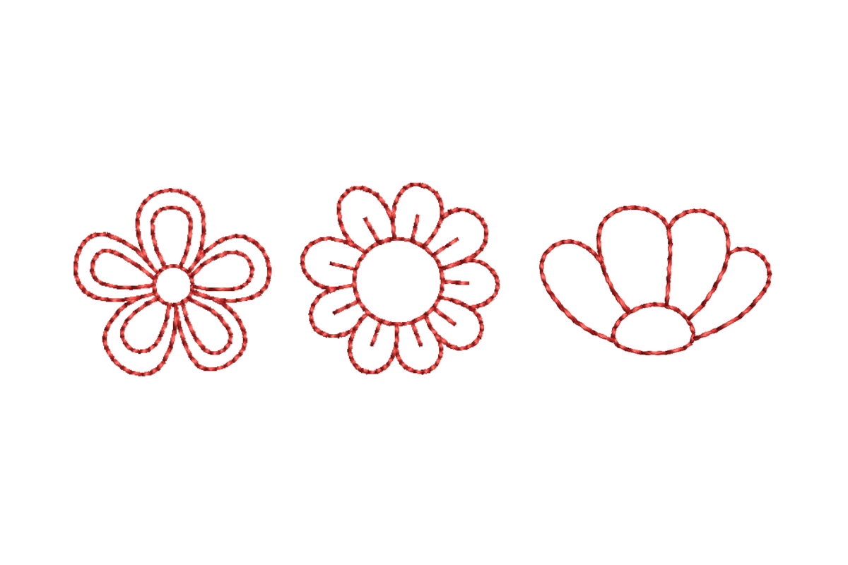 3 Simple Flower Outline Redwork
