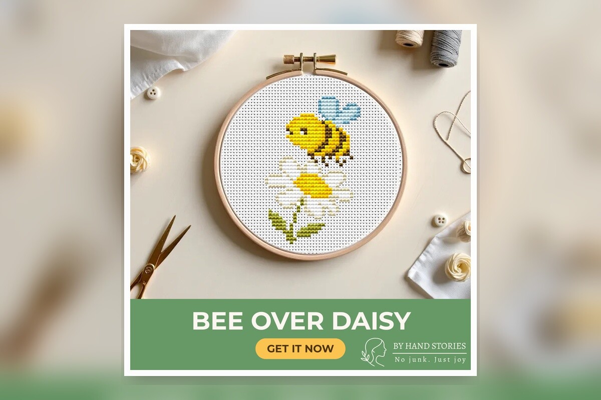 Bee over Daisy Cross Stitch Pattern PDF