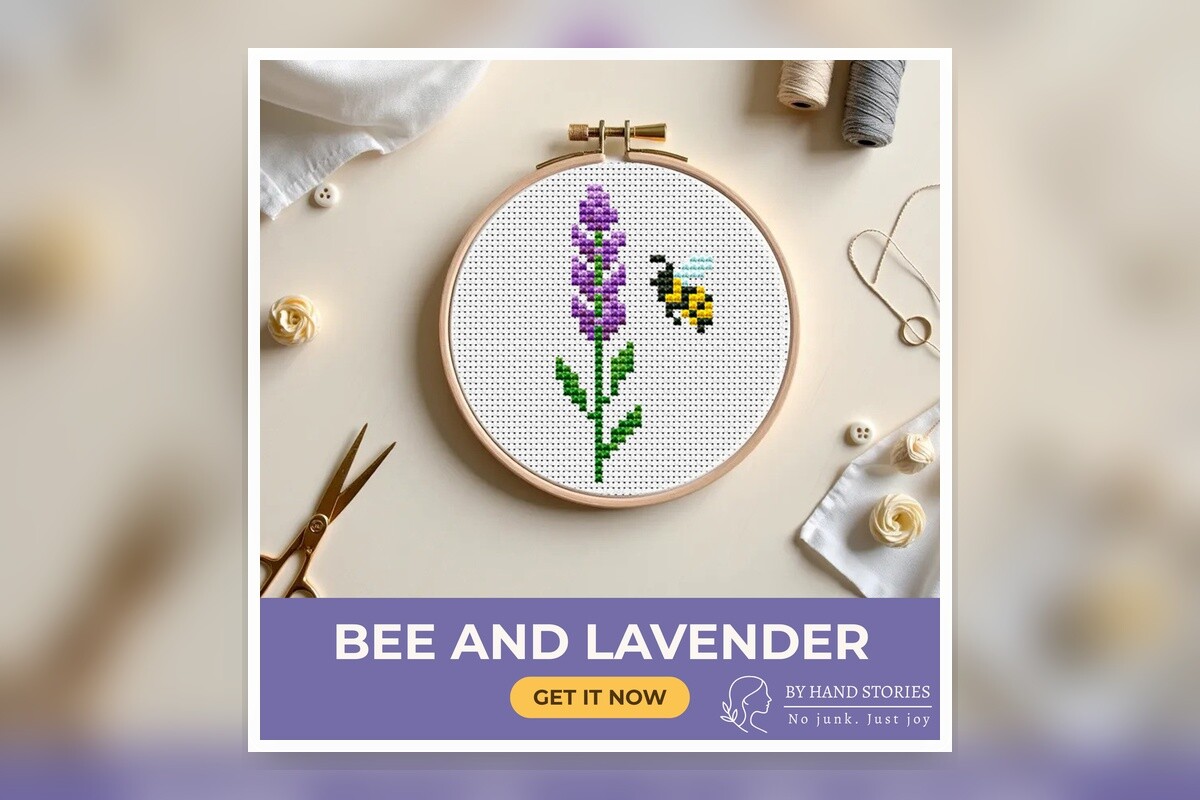 Bee and Lavender Cross Stitch Pattern PD