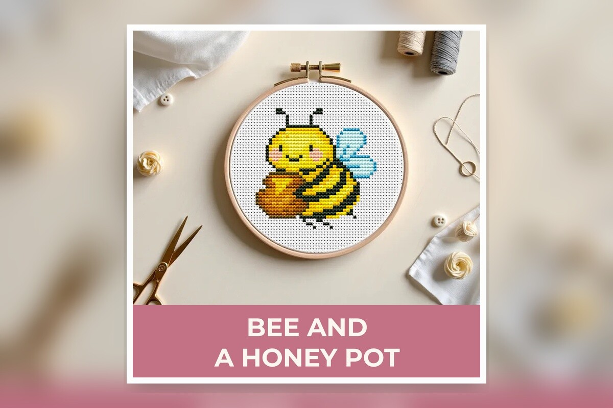 Bee and a Honey Pot Cross Stitch Pattern