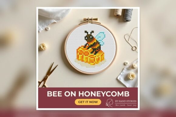 Bee on Honeycomb Cross Stitch Pattern PD