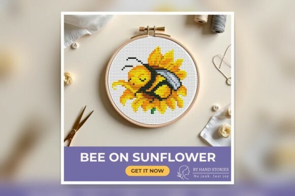 Bee on Sunflower Cross Stitch Pattern PD