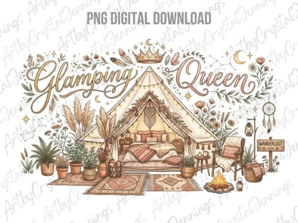 Boho Glamping Queen Luxury Tent PNG