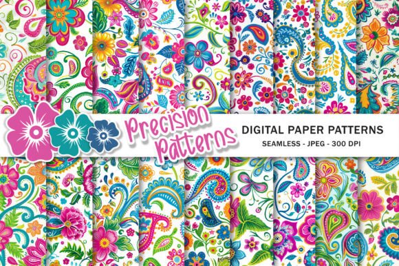 Bright Preppy Paisley Digital Paper Graphic Backgrounds By Precision Patterns