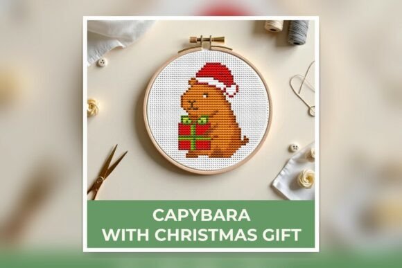 Capybara with Christmas Gift Cross Stitc