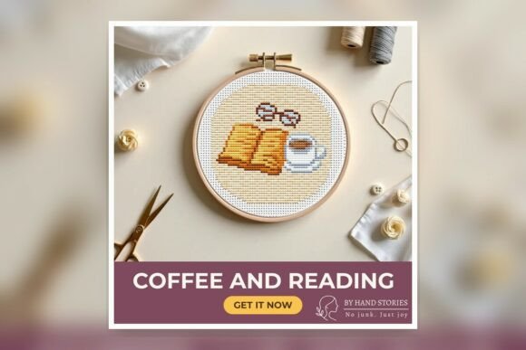 Coffee and Reading Cross Stitch Pattern