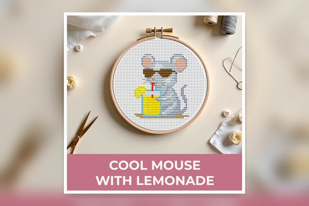 Cool Mouse with Lemonade Cross Stitch Pa