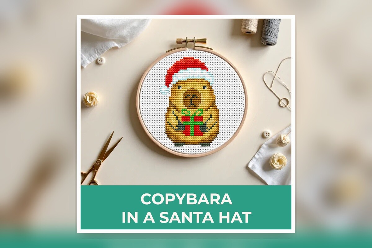 Copybara in a Santa Hat Cross Stitch Pat