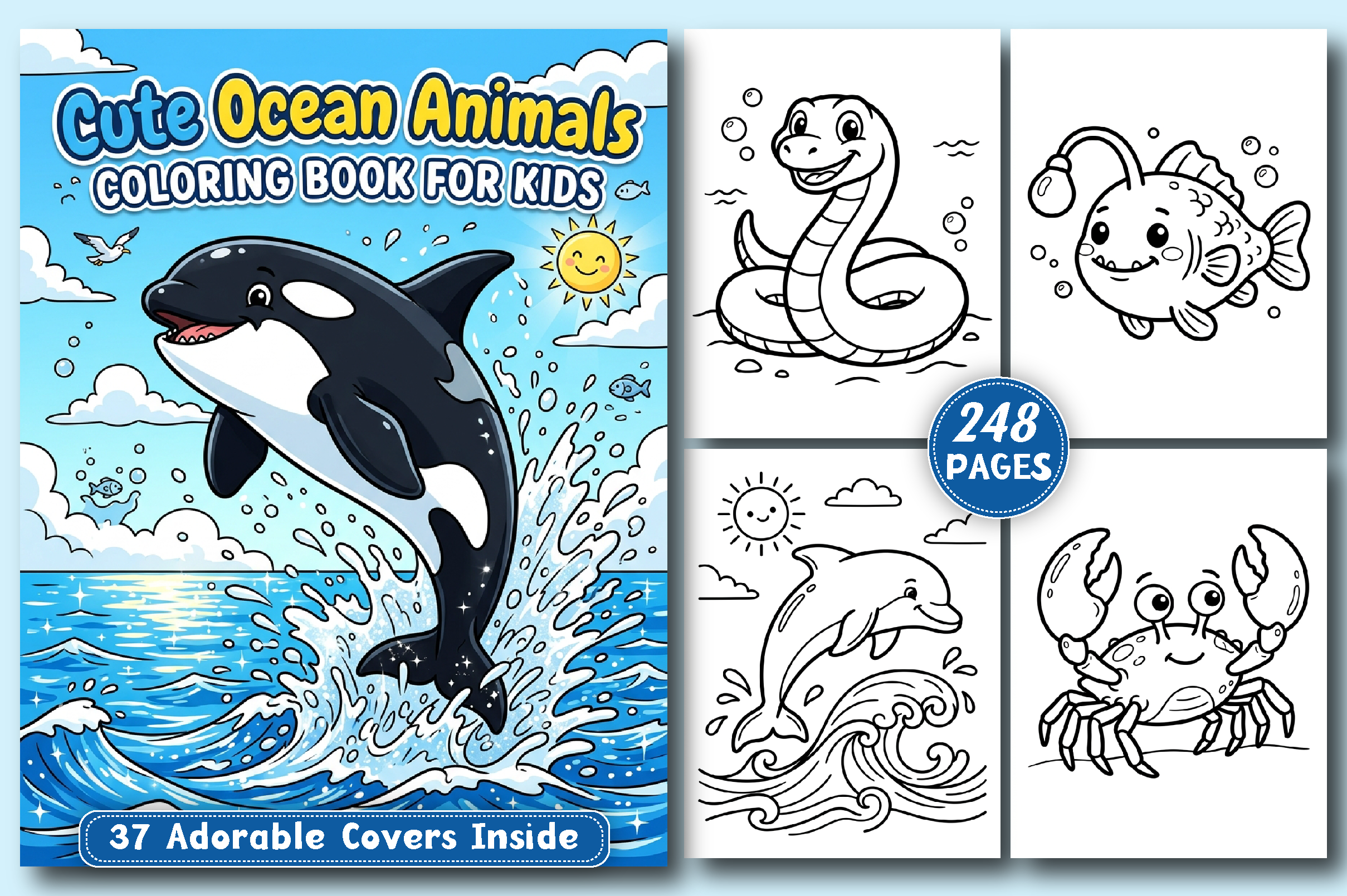 Cute Ocean Animals KIDS Coloring Book