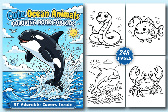 Preview of Cute Ocean Animals KIDS Coloring Book coloring pages for kids
