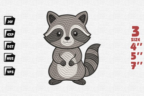 Cute Raccoon Embroidery Design Animais Jovens Design de Bordado Por Nutty Creations
