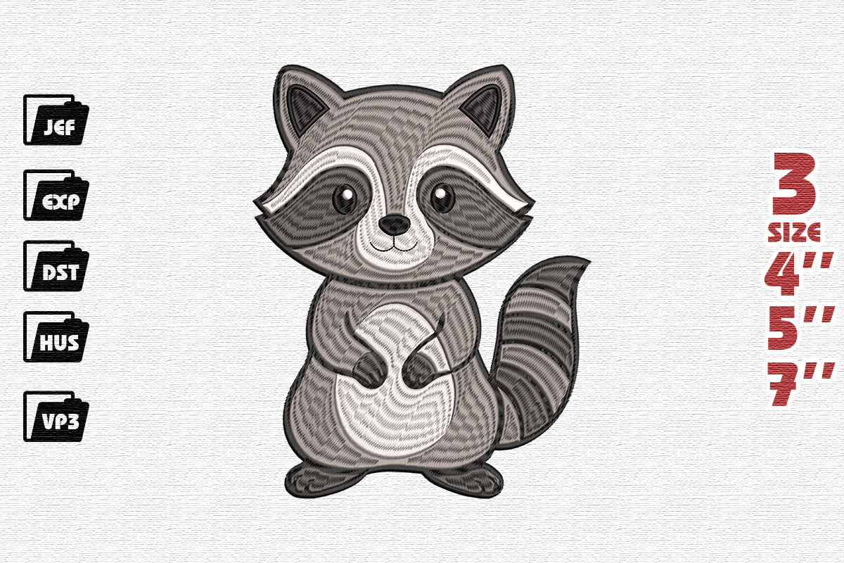 Cute Raccoon Embroidery Design