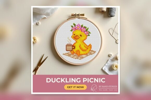 Duckling Picnic Cross Stitch Pattern PDF