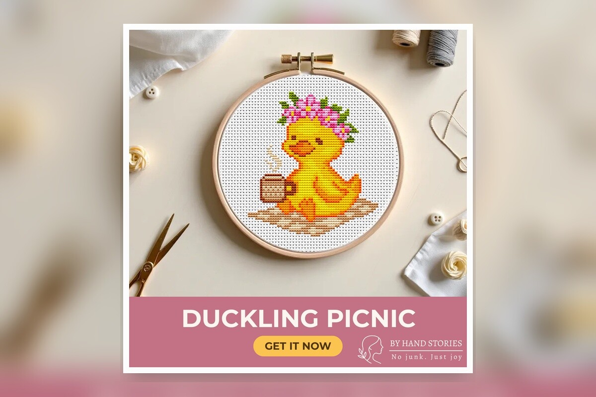 Duckling Picnic Cross Stitch Pattern PDF