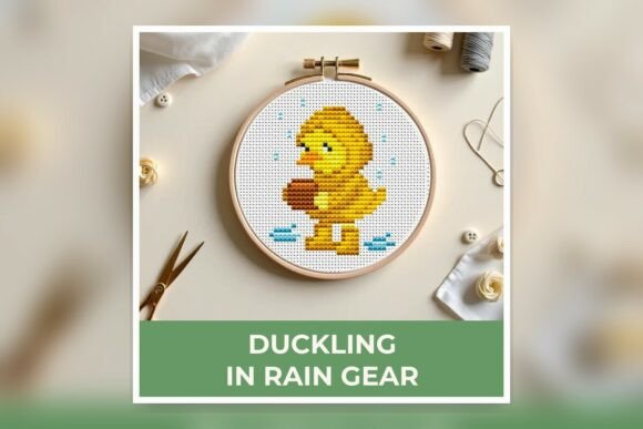 Duckling in Rain Gear Cross Stitch Patte