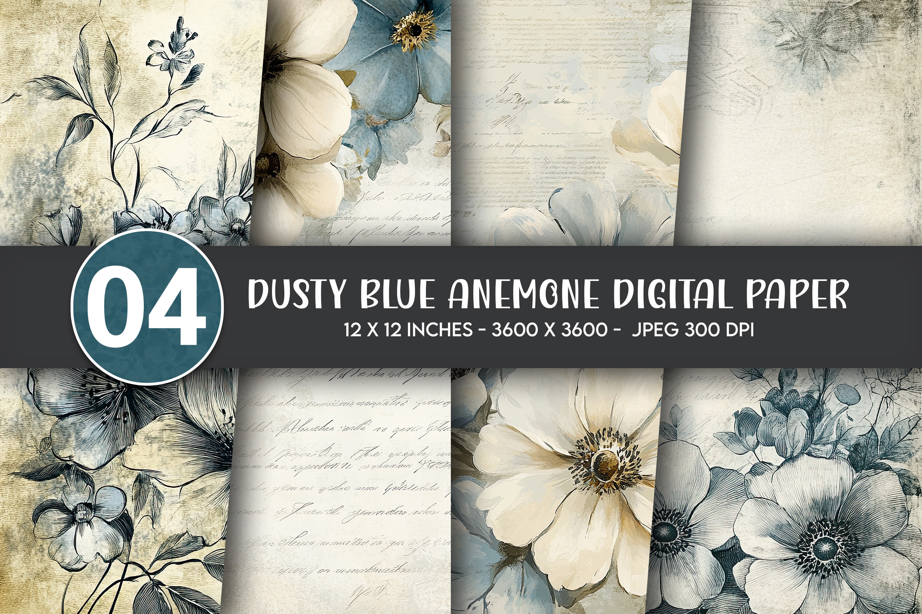 Dusty Blue Anemone Digital Paper Graphic by Artify Hub Studio ...