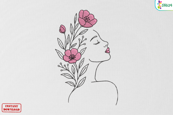 Elegant Floral Woman Line Art