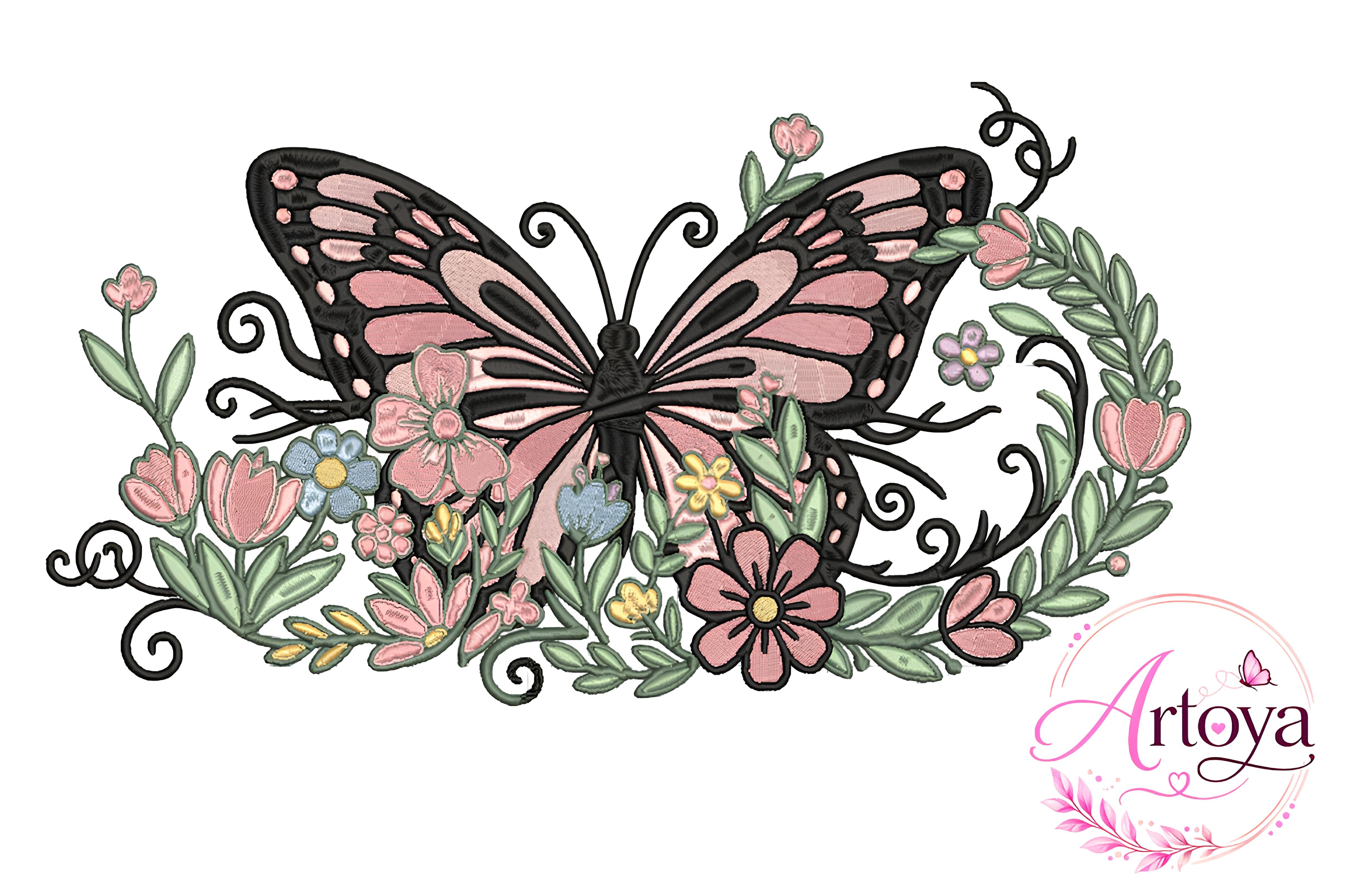 Floral Butterfly Embroidery Design