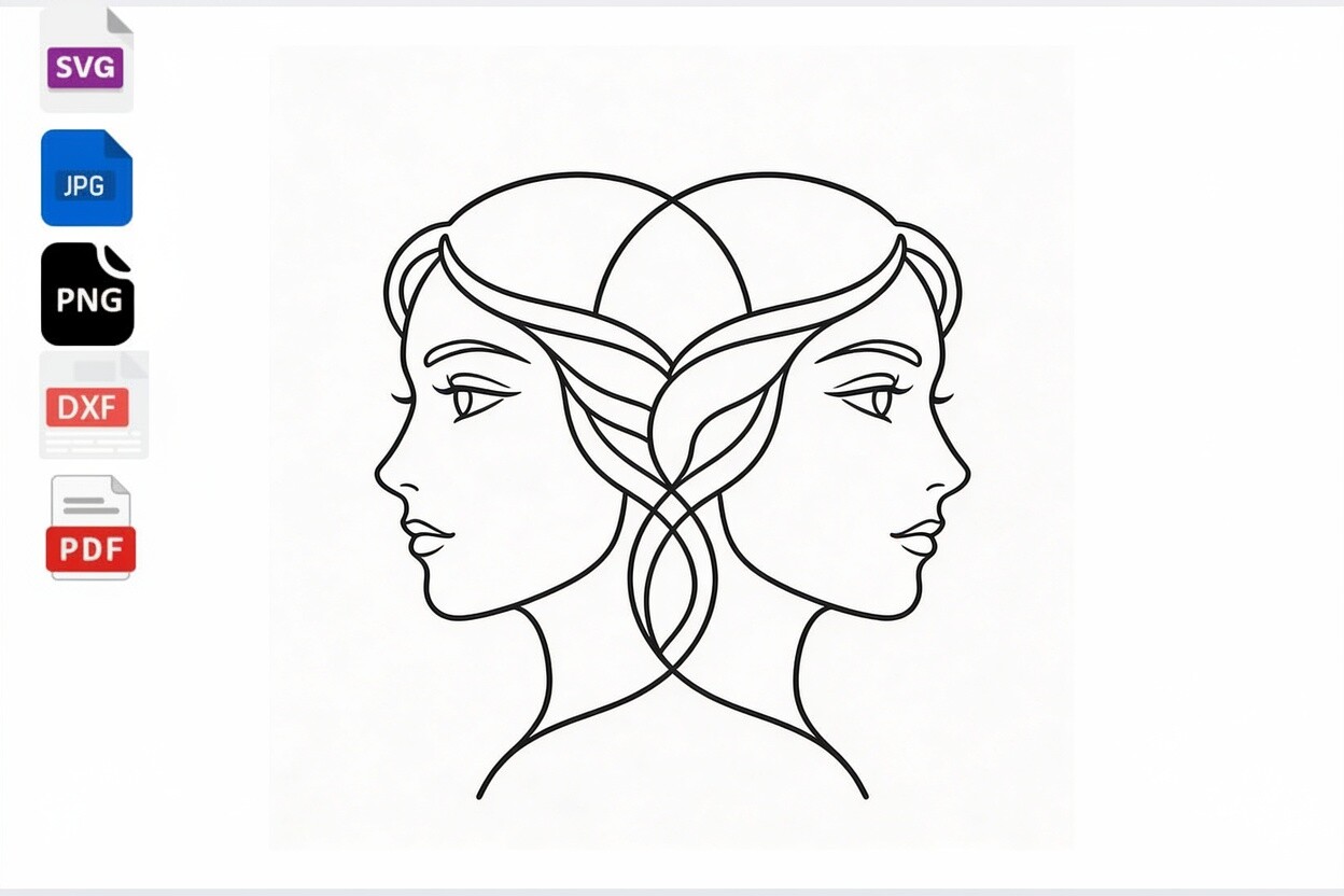 Gemini Zodiac Line Art SVG