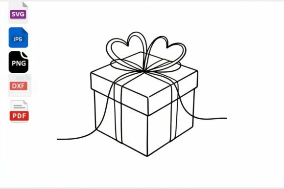 Gift Box Heart Bow Line Art SVG Graphic Crafts By mhrana730