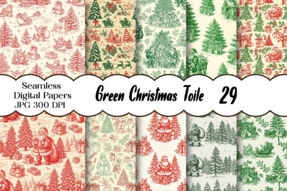 Green Christmas Toile Digital Paper Graphic Patterns By Designstock