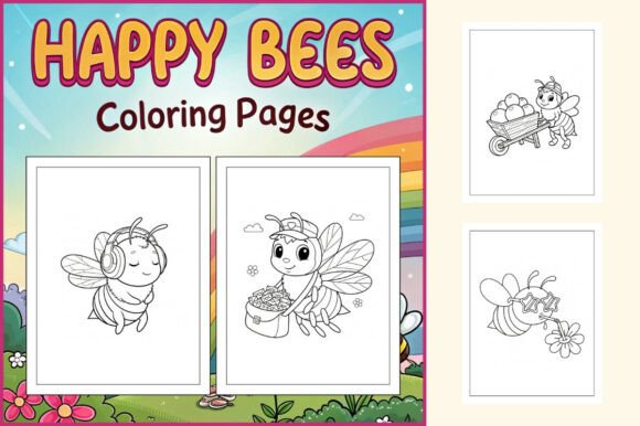 Happy Bees Coloring Pages for Kids