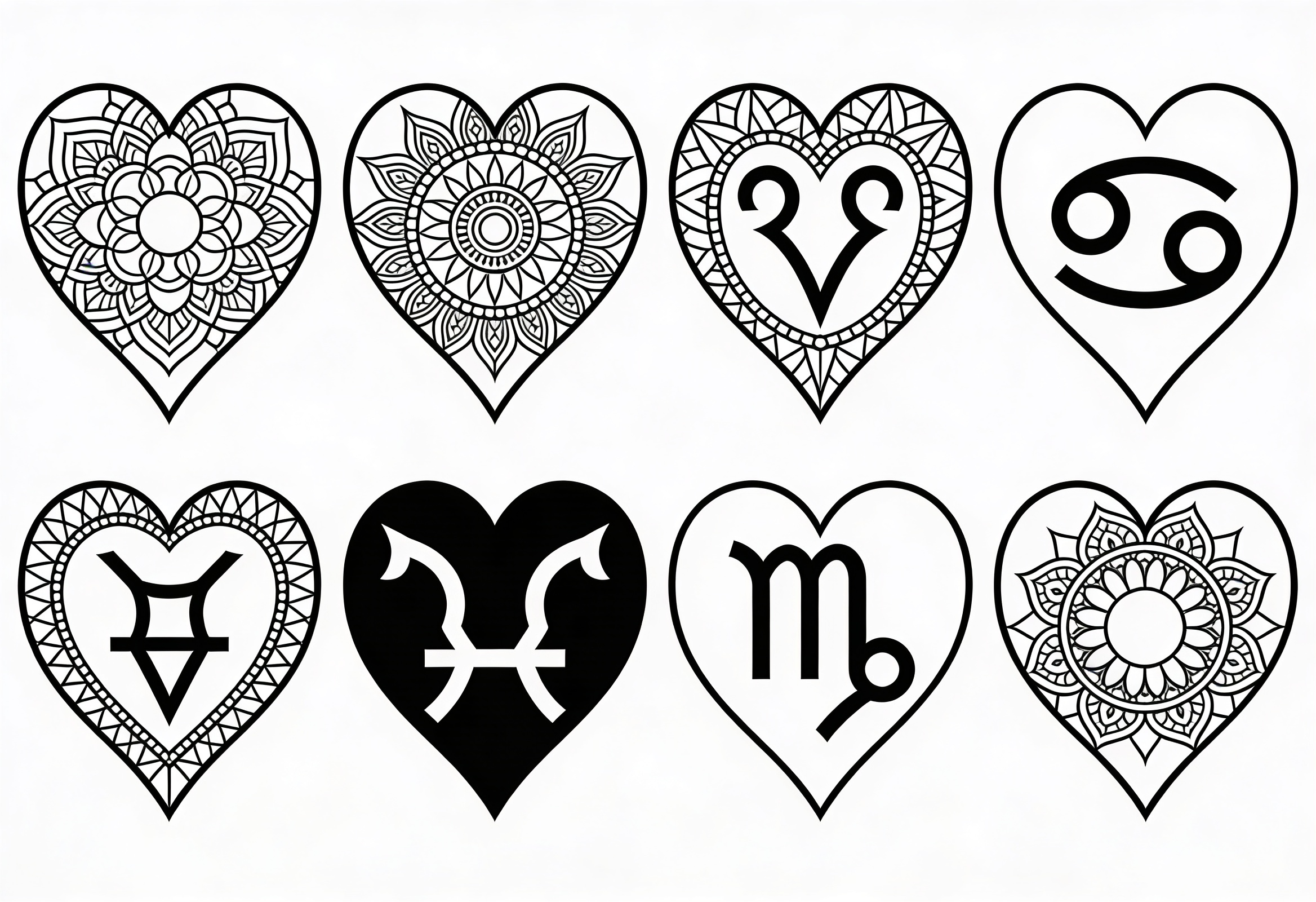 Heart Zodiac Signs Mandala SVG Cut Files