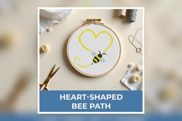Heart-Shaped Bee Path Cross Stitch Patte