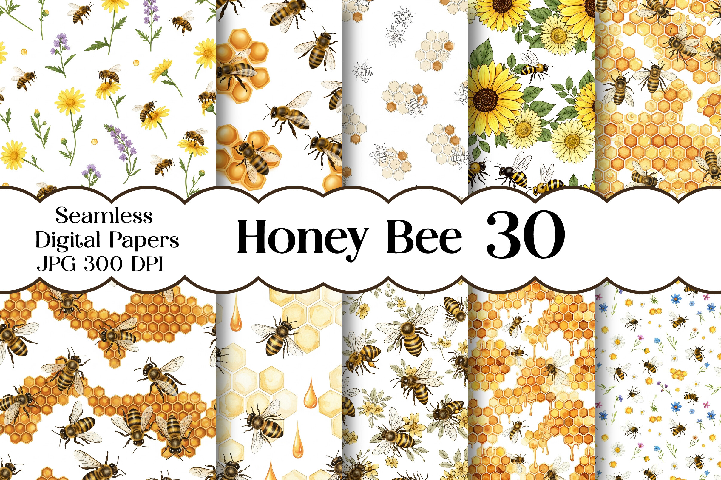 Honey Bee Digital Paper Bundle Graphic by Designstock · Creative Fabrica