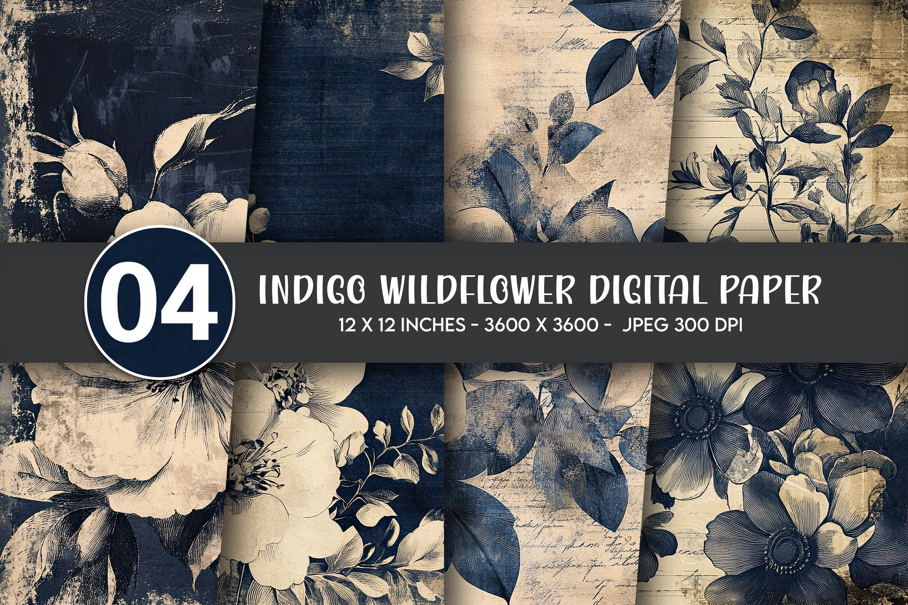 Indigo Wildflower Digital Paper Graphic by Artify Hub Studio · Creative ...
