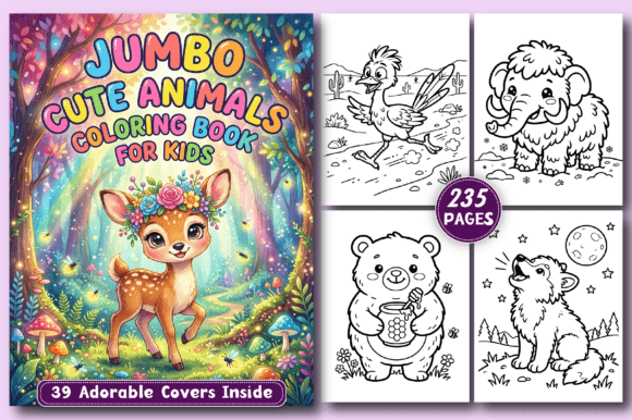 Jumbo Cute Animals KIDS Coloring Book