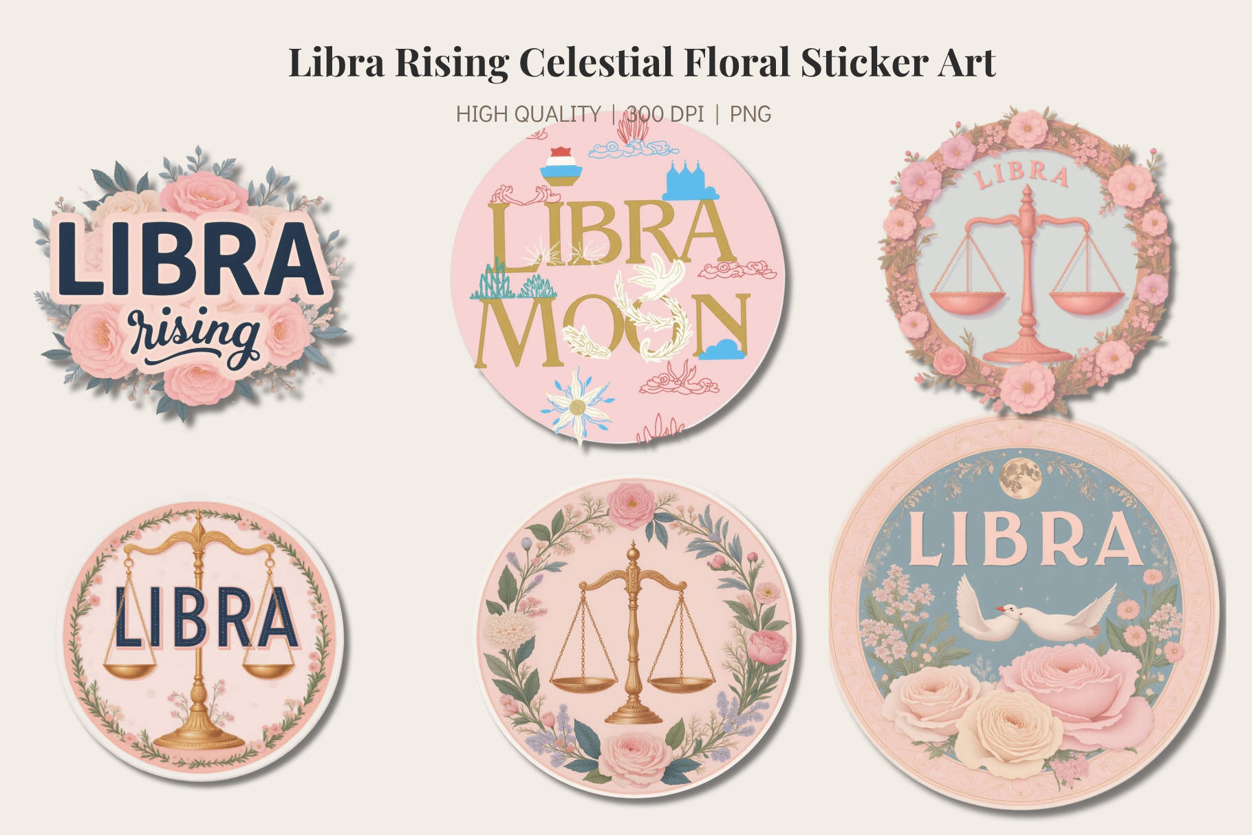 Libra Rising Celestial Floral Stickers