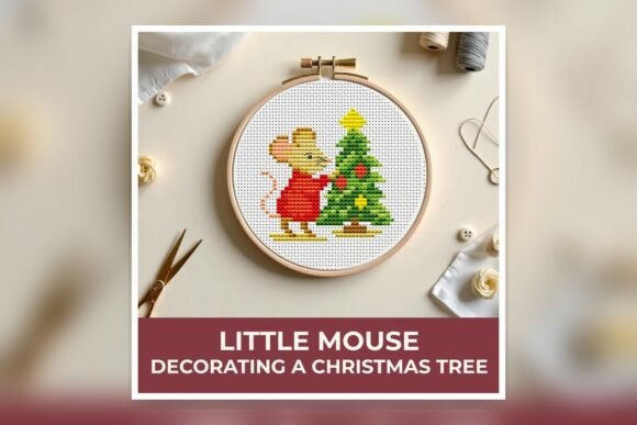Little Mouse Decorating a Christmas Tree