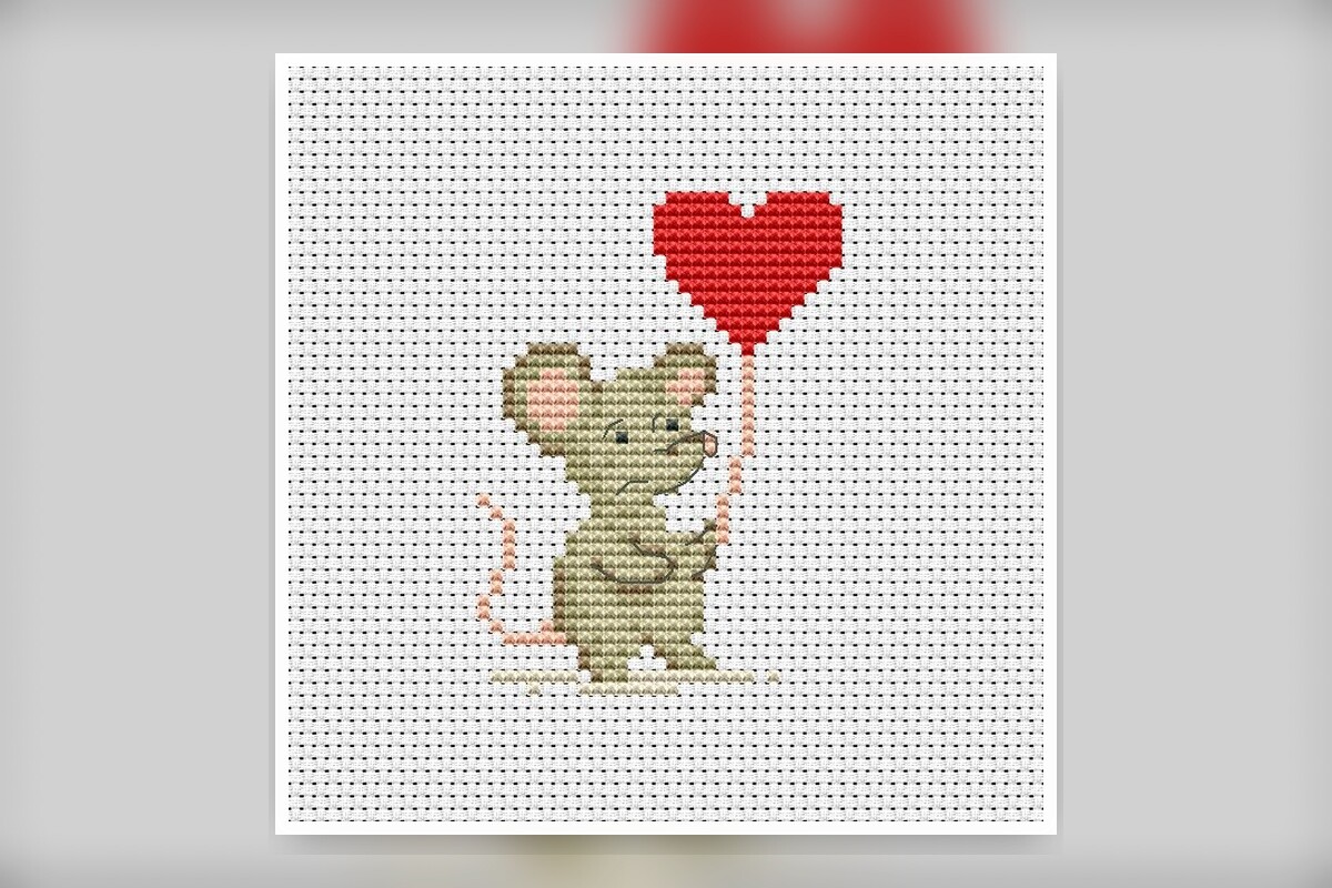 Little Mouse with a Heart Balloon Cross