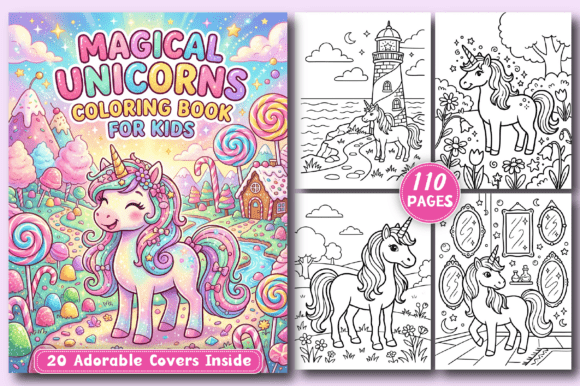 Preview of Magical Unicorns Coloring Book for Kids coloring pages for kids