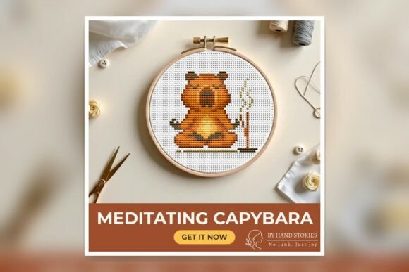 Meditating Capybara Cross Stitch Pattern