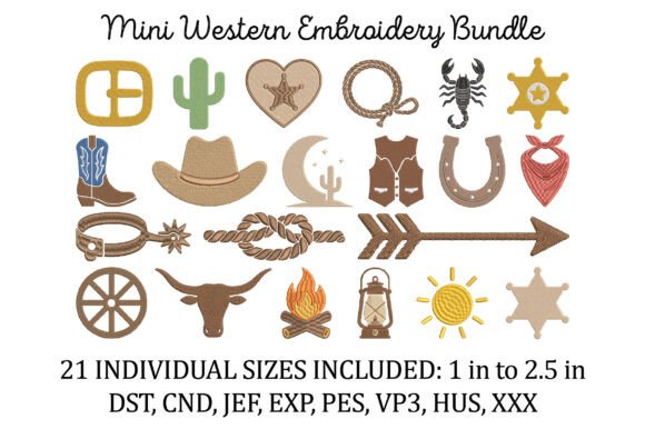 Mini Western Embroidery Bundle Shapes Embroidery Design By Pixels.Craft