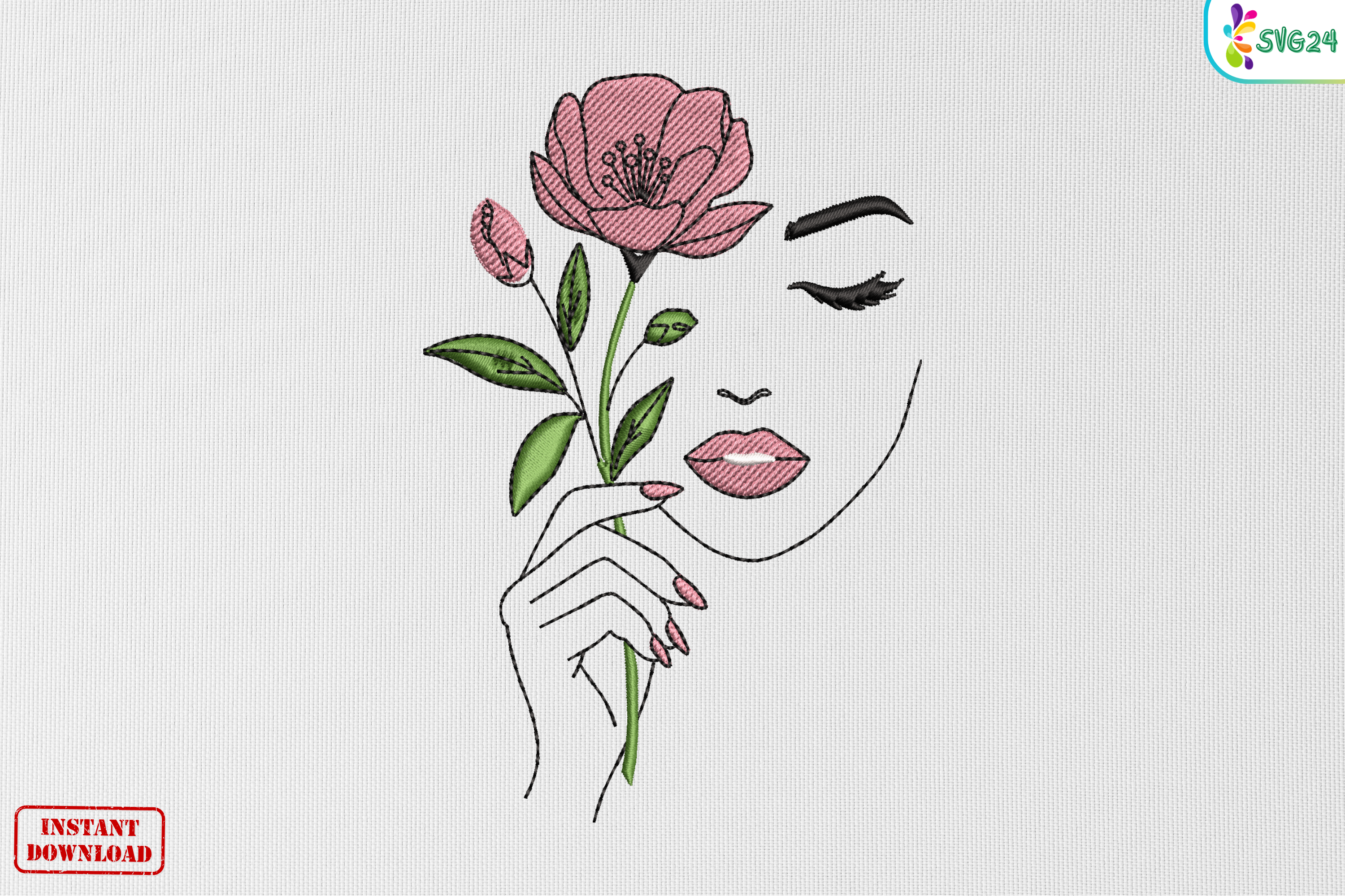 Minimal Floral Woman Line Art