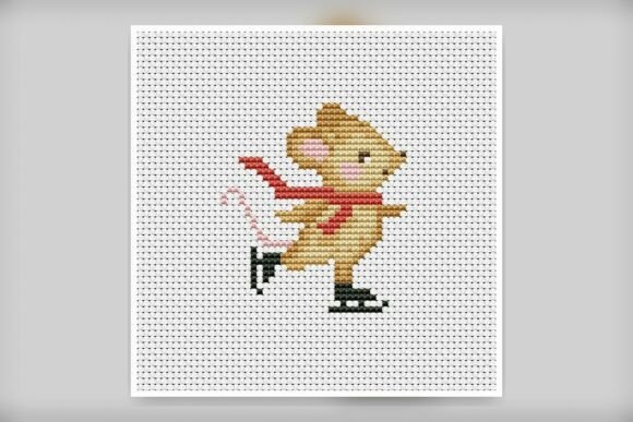 Mouse Ice Skating Cross Stitch Pattern P