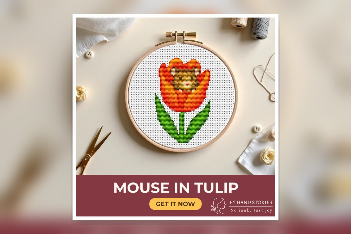 Mouse in Tulip Cross Stitch Pattern PDF