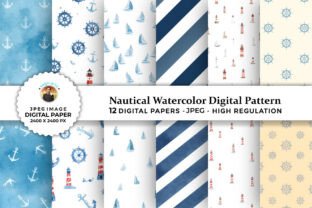 Nautical Watercolor Digital Patterns Graphic by sagorarts · Creative ...