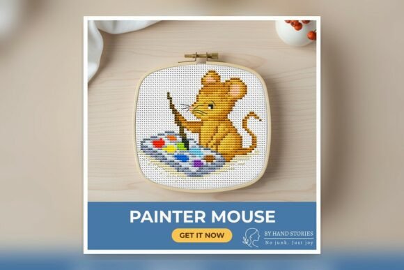 Painter Mouse Cross Stitch Pattern PDF