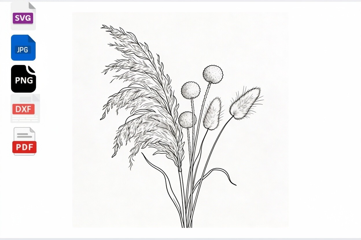 Pampas Grass Line Art SVG Bundle Graphic by mhrana730 · Creative Fabrica