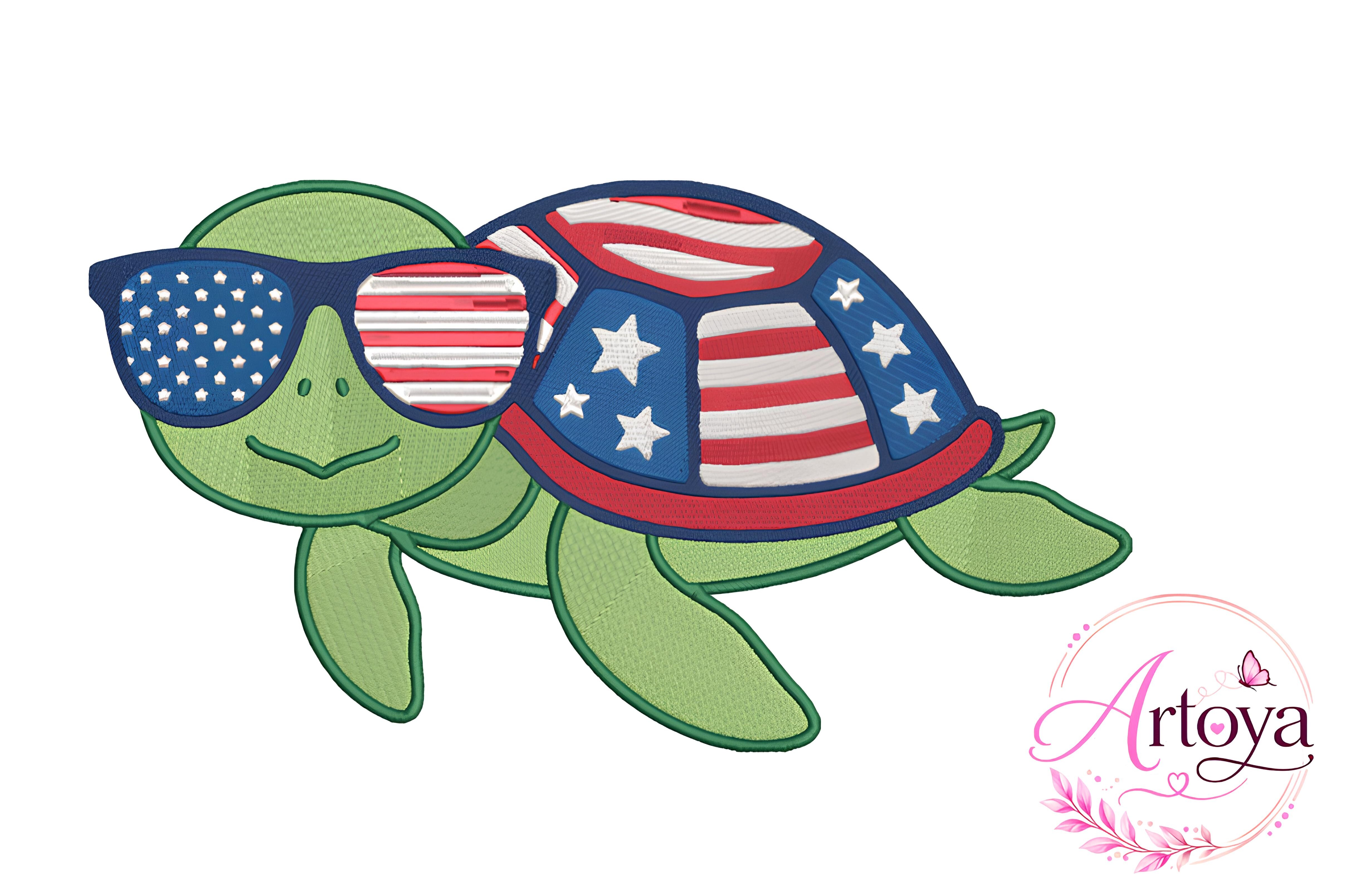 Patriotic Turtle Embroidery Design