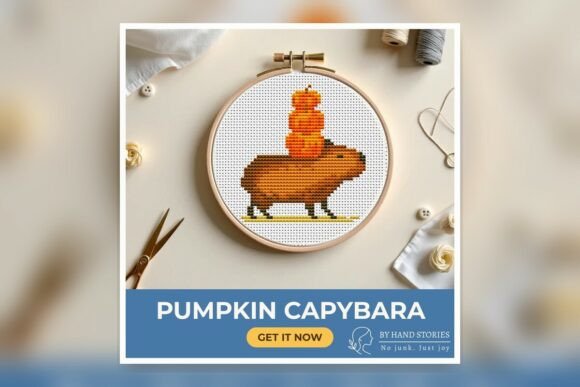 Pumpkin Capybara Cross Stitch Pattern PD