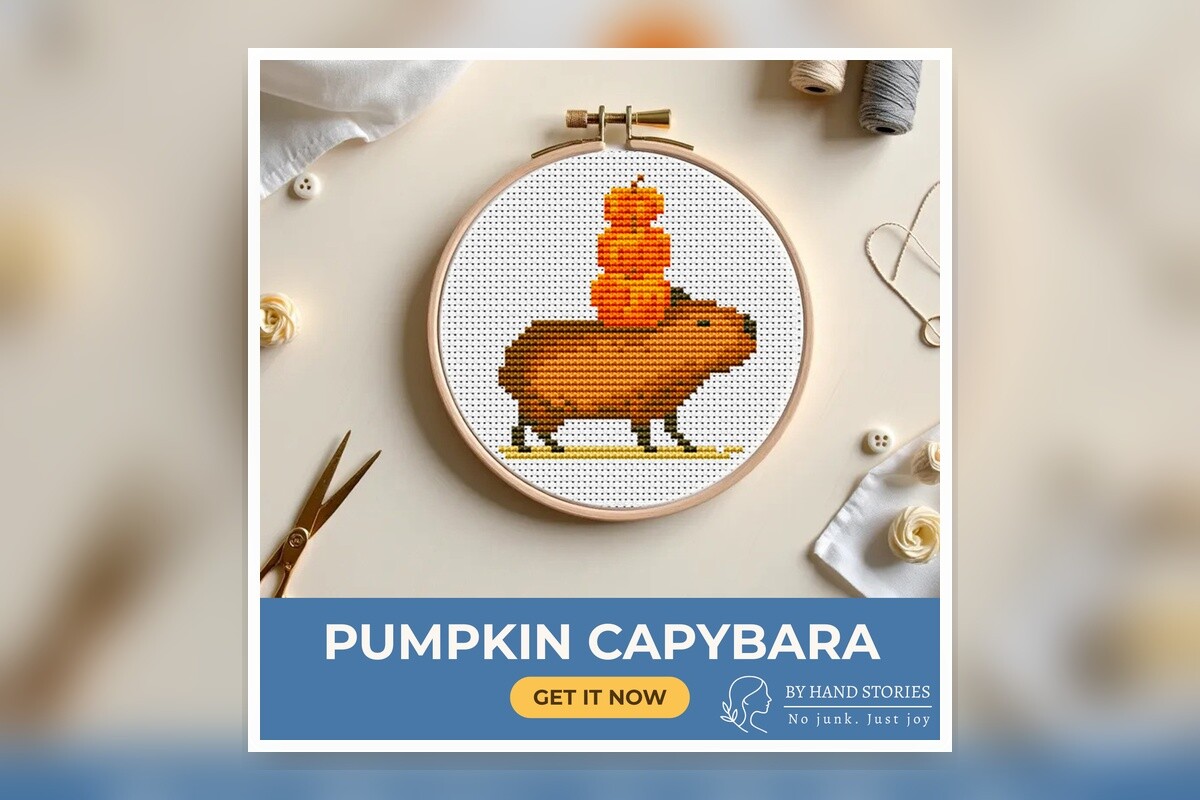 Pumpkin Capybara Cross Stitch Pattern PD