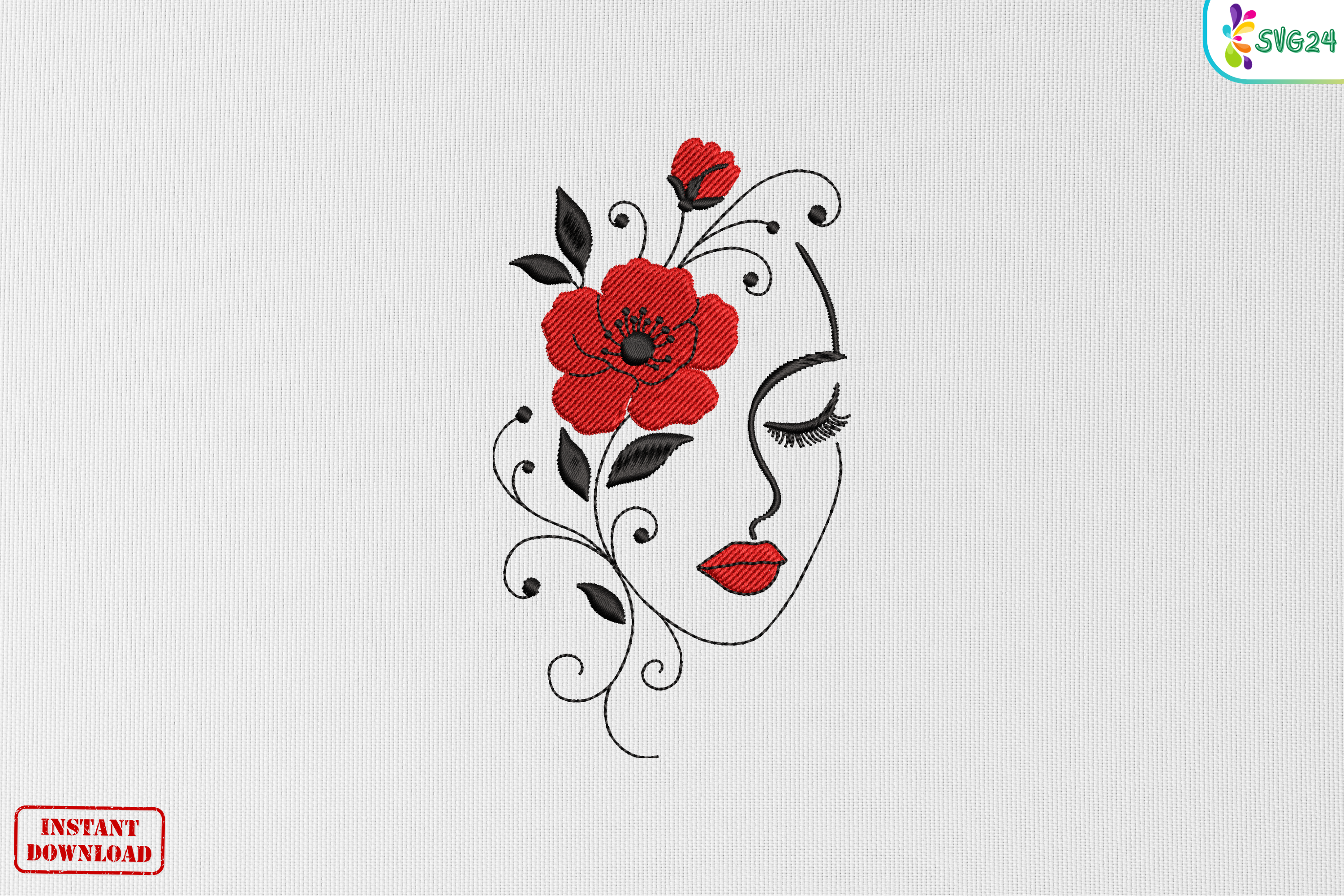 Red Blossom Woman Face Elegance